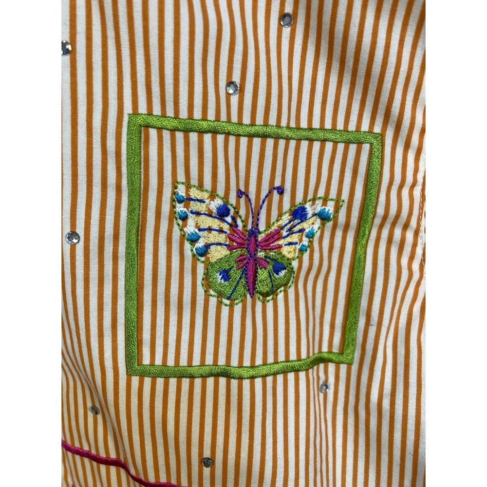 The Quacker Factory Orange Stripe Butterfly Button Up Shirt Women's Small - Picture 5 of 14
